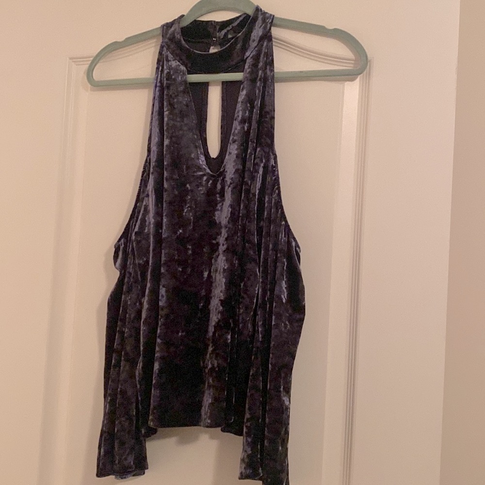 American Eagle Outfitters Dark Blue Velvet Ladies Shirt - Sz L